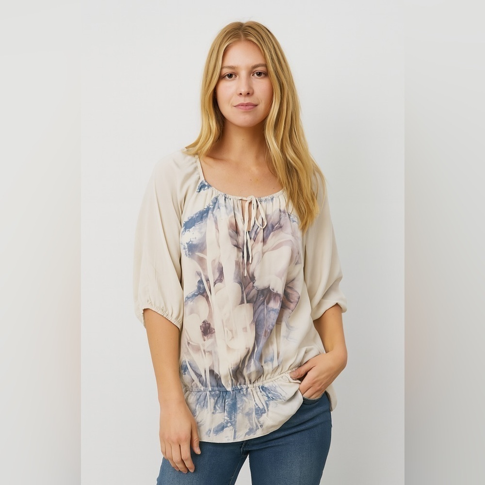Apt 9 Cream Blue Floral Top Women's Extra Large